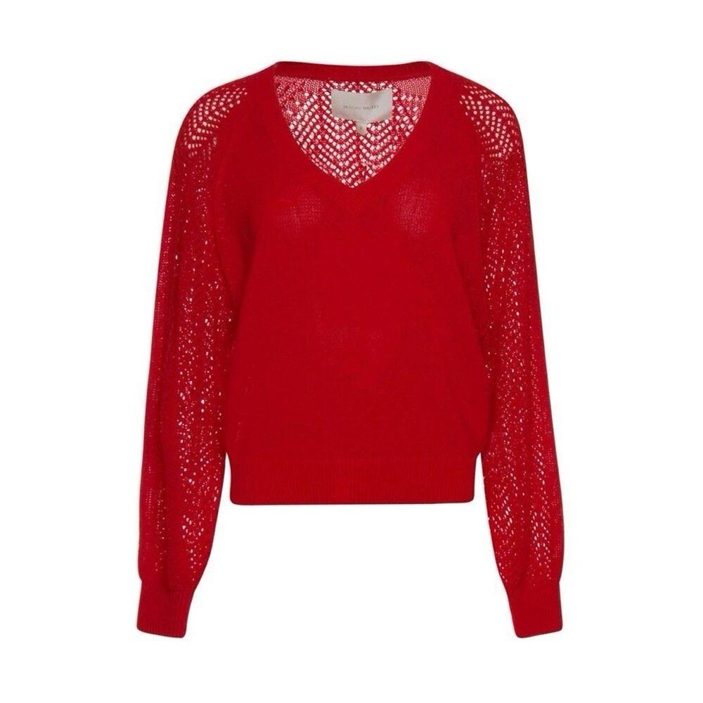Brochu Walker Vermillion Silvia Eyelet V-Neck Sweater Red Size Small